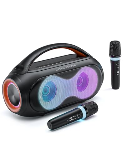 Karaoke Maschine Anlage mit 2 Mikrofonen Bluetooth Lautsprecher für Erwachsene und Kinder, 200W Tragbar mit LED, TF, AUX und USB, Partybox und Familienfeiern