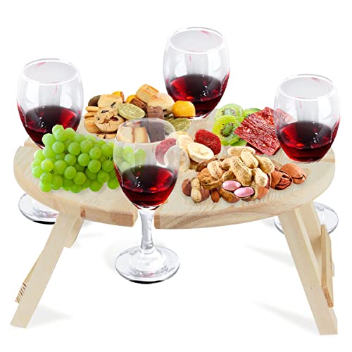 Hillylolly Klappbarer Weintisch für Outdoor - Tragbarer Picknicktisch aus Holz für Garten, Camping, Picknick, Strand