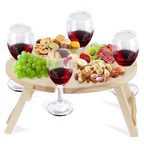 Hillylolly Klappbare Weintisch, Weintisch Klappbar Outdoor, Wein Tisch Holz, Outdoor Weintisch Klappbar, Picknicktisch Klappbar Tragbar, für Garten, Outdoor, Camping, Picknick, Strand