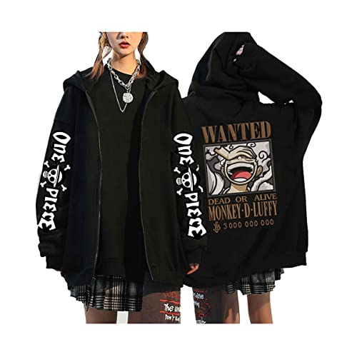 Sybnwnwm Anime ONE Piece Hoodie Zip Up Luffy Casual Zipper Streetwear Hoodies Sweatshirt Pulli Unisex