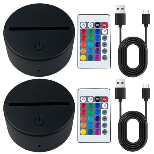 2 Stück 3D LED Nachtlicht Lichtsockel: LED Sockel mit Fernbedienung und USB-Kabel, 3D Illusion Lampe 7 Farben Lichter Dimmbar, Dekoration Lampe für Kinderzimmer, Schlafzimmer, Wohnzimmer, Bar, Laden