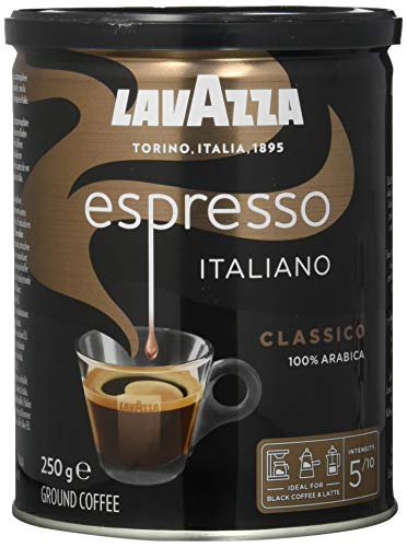 Lavazza, Espresso Italiano Classico, Gemahlener Kaffee, mit Blumigen & Fruchtigen Aromanoten, Ideal für Mokka-Kanne oder Filterkaffee, 100 % Arabica, Intensität 5, Mittlere Röstung, 1 Dose à 250 g