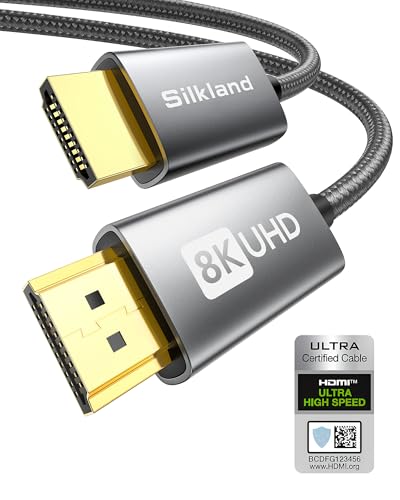 Silkland 8K HDMI 2.1 Kabel 1m, Zertifiziertes HDMI®eARC Kabel für Soundbar 48Gbps, PS5 HDMI Kabel 4K@120Hz, 2K@240Hz/144Hz, 8K@60Hz, Dynamic HDR, Dolby Atmos, HDCP 2.2/2.3 für Fire TV, HDTV, Laptop