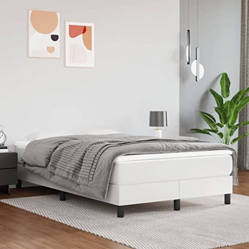 BAZZI Boxspringbett 120 x 200 cm Polsterbett Komplettes Bettset Mit Lattenrost Weiß-15 Kunstleder Jugendbett Perfekt für Jugendzimmer, Futonbett