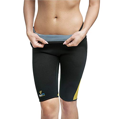 VeoFit-Damen Kurze Schwitzhose zum Abnehmen - L – Ideal für einen Flachen Bauch, Feine Oberschenkel und Gekräftigten Gesäße -ANGEBOTEN: Hülle + Fitness Trainingsprogramm mit Ernährung Tipps