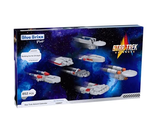 Bluebrixx Star Trek Adventskalender Miniatur Raumschiff Modellbausatz für Erwachsene und Kinder, 852 Klemmbausteine-Set mit gedruckter Anleitung, Kompatibel mit anderen Marken, 106907