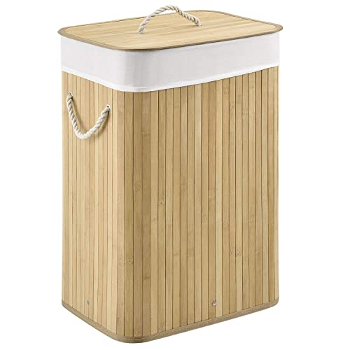 Juskys Bambus Wäschekorb Curly 72 Liter mit Deckel & Griffen - Wäschesack herausnehmbar & waschbar - faltbar - 40 x 30 x 60 cm Wäschesammler Wäschetonne - Natur