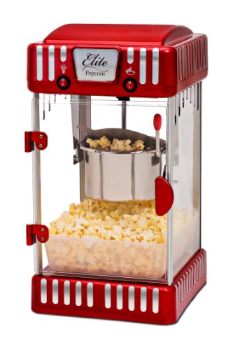 Elite Gourmet EPM-250 Maxi-Matic 2,5 Unzen klassischer Karneval, Tisch-Kessel-Popcorn-Popper-Maschine, Retro-Stil, Film-Popcorn mit heißer Butter, rot