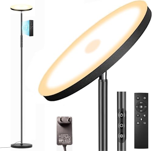 LED Stehlampe Deckenfluter, 3600LM 36W Super Hell Dimmbar Stehlampe Wohnzimmer 2700K-6500K Stufenloses Dimmen, Fernbedienung und Touch-Steuerung, Moderne Standleuchte für Wohnzimmer Schlafzimmer Büro