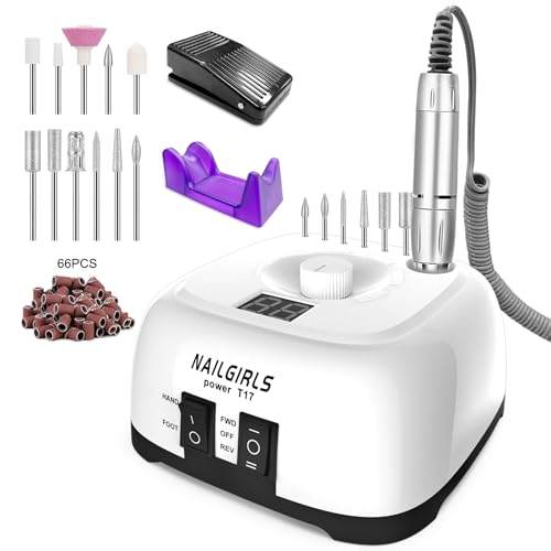 Nagelfeile Elektrisch für gelnägel,NAILGIRLS 11 in 1 Nagelfräser für Gelnägel 35000 U/Min Nail Drill Nagelfräser Set, Maniküre Pediküreset Elektrisch Nagelfräser für gelnägel mit Fußpedal