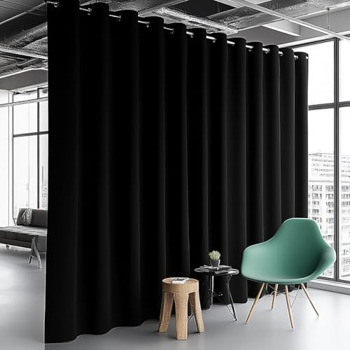 PANOVOUS Raumteiler Vorhang Sichtschutz Verdunkelung Thermoisolierte Trennwände Vorhänge für Schiebetür 180W x 108L Zoll 1 Panel Schwarz