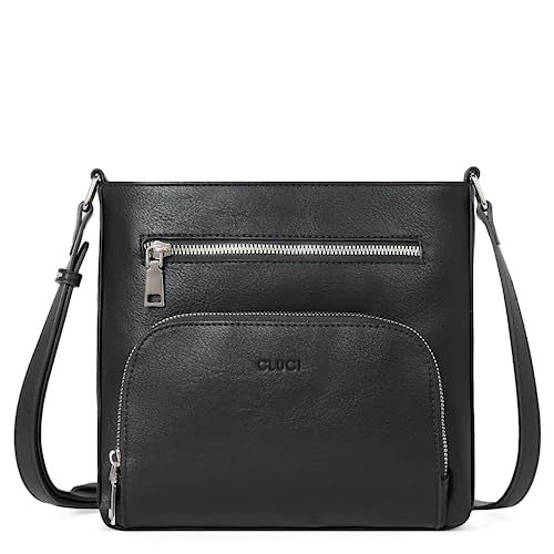 CLUCI Damen Umhängetasche Weiche Vegane Lederhandtaschen Vintage Designer Multi Taschen Reise Schultertasche Schwarz