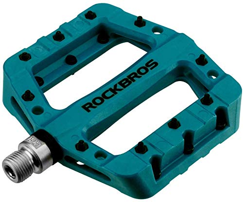 ROCKBROS Fahrradpedale Nylon 9/16 Zoll, Flat Pedale mit Rutschfester Plattform, 20 Pins & Cr-Mo-Stahlachse, Kompatibel mit MTB, Rennrad, Gravel und Trekkingbike
