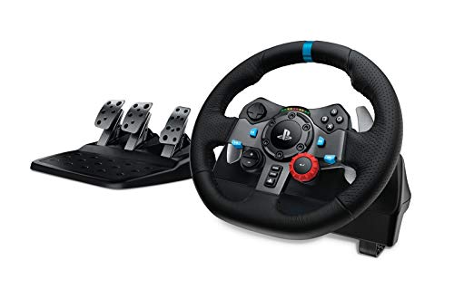 Logitech G G29 Driving Force Racing Wheel und Bodenpedale, Real Force Feedback, Edelstahl-Schalthebel am Lenkrad, Leder-Lenkradbezug für XPS5, PS4, PC, Mac, Schwarz