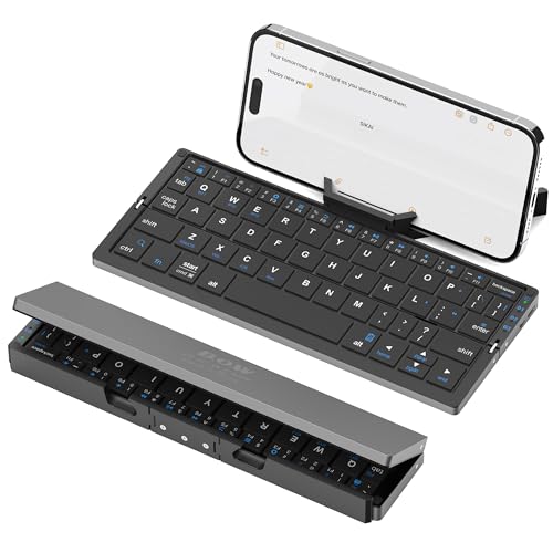 Leise Faltbare QWERTY Bluetooth Tastatur mit Magnetischem Ständer, Aluminium Mini Tragbare Kabellose Tastatur Wiederaufladbar für Tablet, iPad, Smartphones (Schwarz)