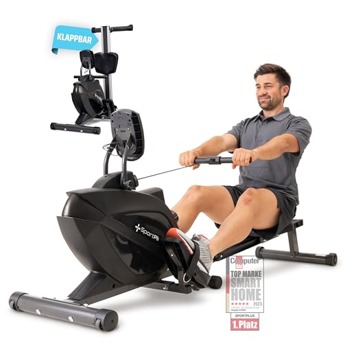 SportPlus Rudergerät für zuhause klappbar - extra leises Magnetbremssystem, Heimtrainer Rudergerät klappbar - Indoor Rudermaschine Fitness - Home Gym Fitness - Rudergerät bis 150kg