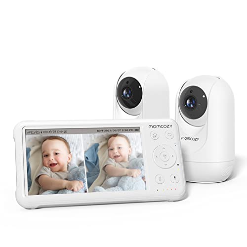 momcozy Babyphone mit 2 Kameras 5 Zoll 1080P Split-Screen-Video-Babyfon mit Kamera und Audio Kein WLAN für Babysicherheit 5000 mAh Batterie Infrarot-Nachtsicht Zwei-Wege-Audio 960 ft Reichweite