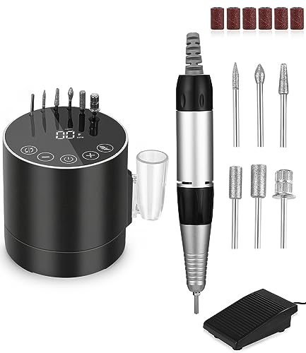 Nagelfräser, Elektrische nagelfeile für gelnägel, Fräser Nägel, Nagelfräser Elektrische für Gelnägel 35000 u/min, Maniküre Pediküreset mit LCD-Display / Touchscreen-Tasten/Fußpedal/ 6 tlg