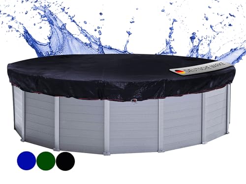 QUICK STAR Poolabdeckung Rund für 320-366 cm Pools | Planenmaß Ø 420 cm | Schwarz | Sommer & Winter Poolplane | Solar Abdeckplane 200g/m² PE Zweifach Beschichtete Abdeckung | Solarplane UV-Resistent