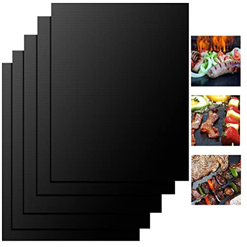 BBQ Grillmatte, 5er-Set, 50 x 40 cm, Grillmatten, 100 antihaftbeschichtete, wiederverwendbare Grillmatten, Backmatten, PFOA-freie Grillmatte für Gasgrill, Holzkohle & Backofen