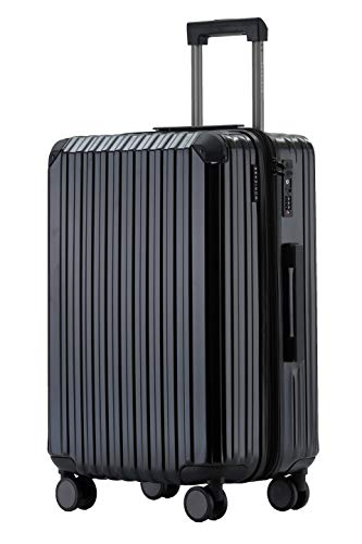 Münicase M816 TSA-Schloss, Dehnungsfuge, Teleskopgriff, Reisekoffer mit 4 Rollen, Hartschale, Große 76cm, Schwarz