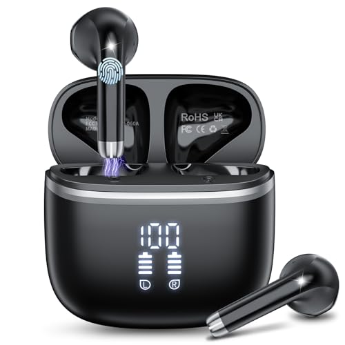 HOIFA Bluetooth Kopfhörer, Kopfhörer Kabellos Bluetooth 5.4 In Ear Kopfhörer mit 4 ENC Noise Cancelling Mic, 40H Spielzeit mit LED, IP7 Wasserdicht in Ear Ohrhörer für Arbeit/Studium/Freizeit Schwarz