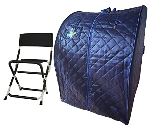 CHI-ENTERPISE - Turmalin-Infrarotsauna XL Deluxe in dunkelblau | Portable, Faltbare Sauna für eine Person inklusive Klappstuhl | 107x96x85 | 1000 Watt