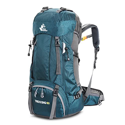 Bseash 60L Wasserdichter leichter Wanderrucksack mit Regenschutz, Outdoor Sport Tagesrucksack Reisetasche für Klettern Camping Reisen (Blau Grün)