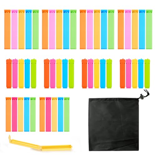 50 Stück Lebensmittel Dichtungsclip, 7/9/11 cm Lebensmittel Clips Kunststoff, Bunt Tütenclips, Wiederverwendbar Tütenclips mit Aufbewahrungsbeutel, Kunststoff Verschlussklammer für Snacks Süßigkeiten