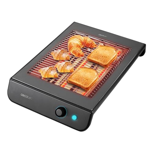 Cecotec Turbo EasyToast InoxDark Flacher Toaster für alle Brot- und Gebäckarten, 900 W, 3 Widerstände, 6 Leistungsstufen, Krümelschale, Edelstahl-Finish in Schwarz