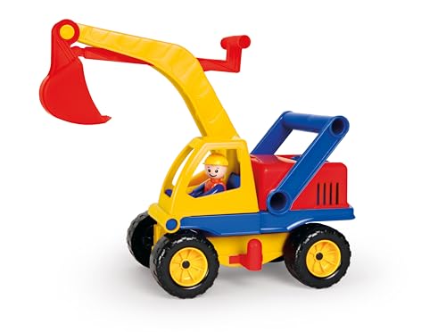 Lena 04151 Aktiv Bagger, ca. 35cm, mit beweglicher Lena Spielfigur, Baustellen Spielfahrzeug für Kinder ab 2 Jahre, robuster Schaufelbagger mit funktionstüchtigen Baggeram und Haltegriff