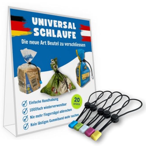 Universalschlaufe - 20 Stück - die neue Art Beutel zu verschliessen - ersetzt Beutelclips, Tütenclips, Gummibänder, Verschlussklammern