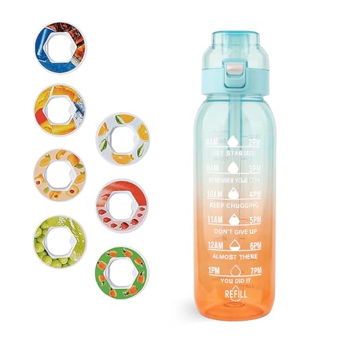 Lwtsrp Trinkflasche mit Geschmack, 1000ML Wasserflasche Starterset 0 Zucker mit 7 Pods Set, Trinkflasche für Ein Erfrischendes Trinkerlebnis Flasche für Laufen und im Fitnessstudio (Blau)