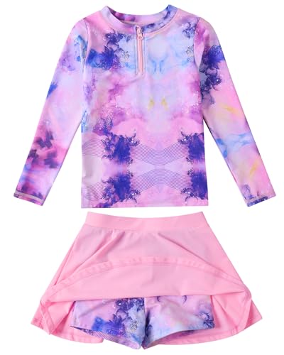 Hovershoes Mädchen Badeanzug Zweiteiliger Badeanzug Langarm Rashguard Bademode Schwimmset Kinder Wassersport Strand Schwimmrock mit Shorts Kleinkind UPF50+ Badeanzug