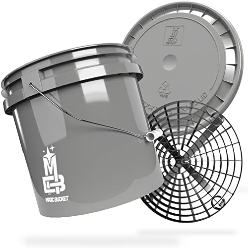 MAGIC BUCKET | Auto Handwäsche Bundle | Wascheimer mit passendem Eimer Deckel 3,5 US GALLONEN ca. 13 Liter | Mit Grit Guard Eimereinsatz Schmutzsieb | Waschset Grau/Schwarz