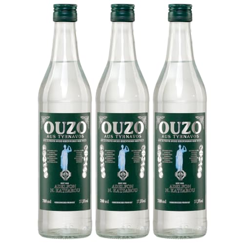 Ouzo Tirnavou green 3x 0,7l 37,5% | Aus der ältesten Ouzo Destillerie der Welt | Katsaros Distillery seit 1856 | Milder Ouzo | + 20ml Jassas Olivenöl