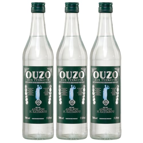 Ouzo Tirnavou green 3x 0,7l 37,5% | Aus der ältesten Ouzo Destillerie der Welt | Katsaros Distillery seit 1856 | Milder Ouzo | + 20ml Jassas Olivenöl