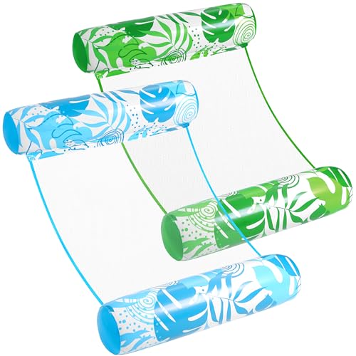Sloosh 2 Packungen Hängematte Pool Floats Erwachsene, 4 in 1 Mehrzweck Aufblasbare Pool Floats PVC Wasser Hängematte Lounge Floaties(Blau,Grün)