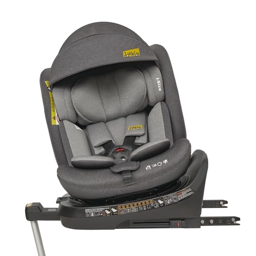 Jovikids 360° Drehbar Kindersitz mit ISOFIX, i-Size 40-150cm(ab Geburt -12 Jahre) Baby Autositz Reboarder mit Liegefunktion & Abnehmbar Vordach, ECE R129 (grau)