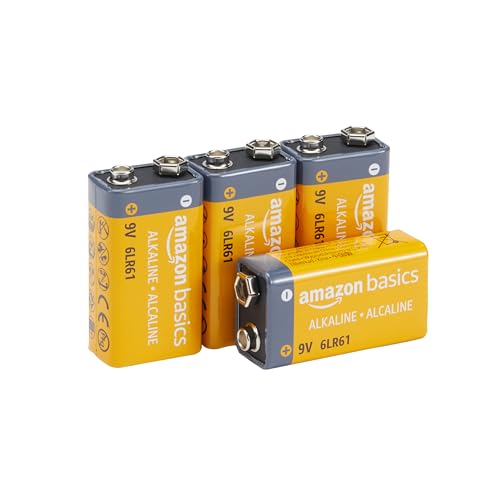 Amazon Basics Alkali-Batterien, 9 V, 9 V/6LR61, 5 Jahre lagerfähig, für Rauch-/CO-Melder, Elektronik und Audio, 4 Stück