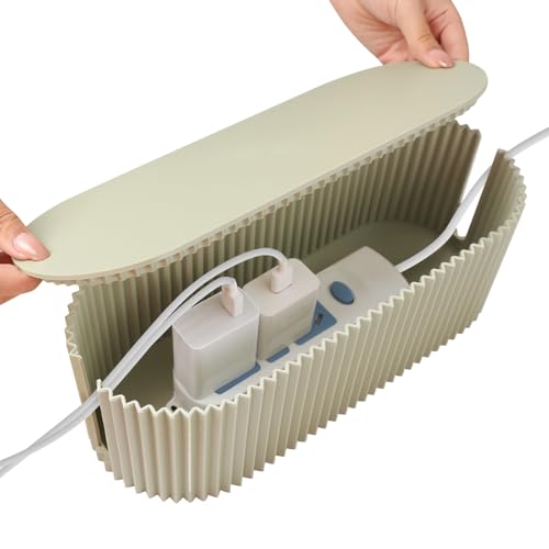 Kabelbox Kabel Organizer Box zum Kabel Verstecken Kabelmanagement Box mit Deckel und 12 Kabelbinder Kabel Aufbewahrungsbox Cable Management Box Steckdosenbox Kabelsammler für Steckdosenleisten (Grün)