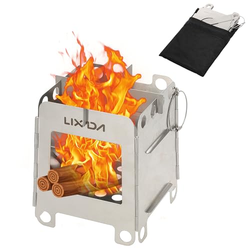 Lixa-da Campingkocher Holzofen Mini Holzvergaser Faltbar Tragbar, Alkoholkocher und Hobo Kocher, Herd für Outdoor-Aktivitäten, Kochen, Wandern, Picknick, BBQ