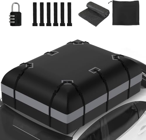 ZealWe Dachbox Auto 21 kubikfuß, Faltbare Dachtasche Dachkoffer Dachboxen Aufbewahrungsbox, Wasserdicht Dachgepäckträger Gepäckbox für Fahrzeuge mit/ohne Gepäckträger Gepäcktransport Vans, SUVs, Grau