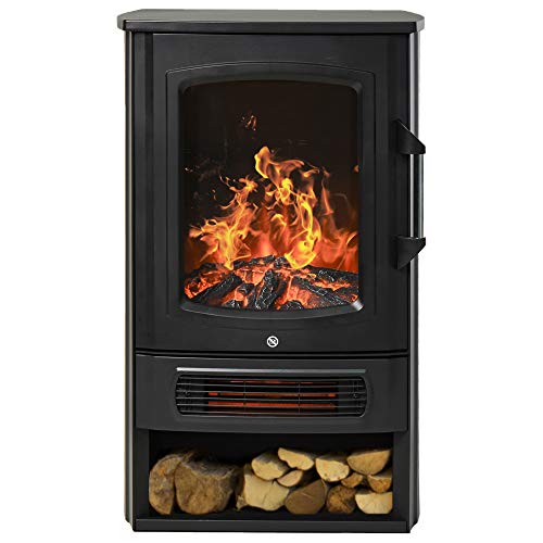 HOMCOM Elektrokamin E-Kamin mit Flammeneffekt Thermostat Kaminofen 1000 W/2000 W, 20–25 qm, Schwarz 44,5x32,1x74 cm