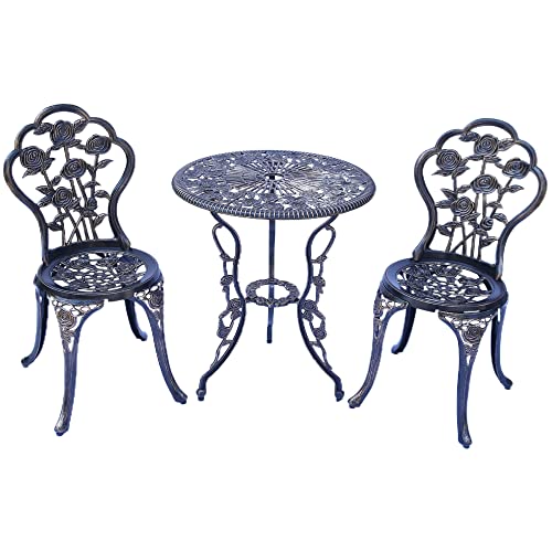 TangXiaoQi Outdoor Möbel Bistro Set mit Rose Muster 1 Tisch 2 Stühle für Garten Patio Veranda (Rose-Antik)
