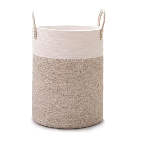 Wäschekorb Geflochten 60L, Tragbarer Wäschesammler Mit Griff, Wäschebox aus Baumwolle, Spielzeug Aufbewahrung, Faltbar, 50 x 40 x 40 cm