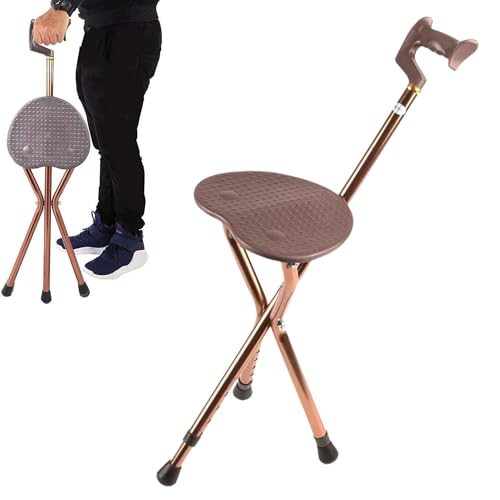AIRM Heath Gehstock mit Sitz für Männer Kapazität, große Sitzbrett Faltbare Sitzstange, Cane und Hocker Dual-use für ältere Männer (Aluminium Gehstock mit Sitz (7993)