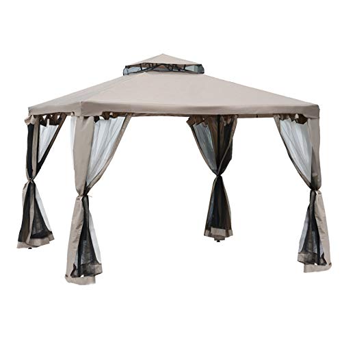 Outsunny Gartenpavillon Pavillon Gartenzelt Festzelt Partyzelt mit 4 x Seitenwand wetterfest Metall + Polyester Grau 2,94 x 2,94 x 2,65 m