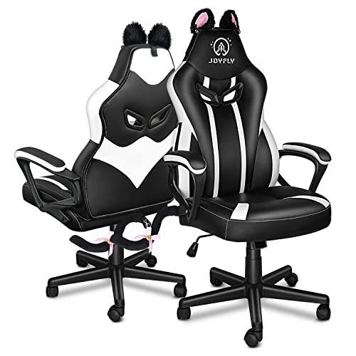 JOYFLY Gaming Stuhl für Mädchen Kawaii Gamer Stuhl mit Süßen Katzenohren, PU-Leder Gaming Sessel Bürostuhl mit Lordosenstütze(Rosa)