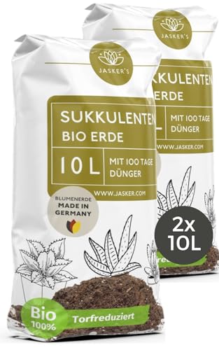 Sukkulentenerde 20 L (2x10L) - Sukkulenten Erde mit Dünger - Um 40% torfreduziert - Erde Sukkulenten - Sukkulenten+Erde - Sukkulenten Substrat - Auch als Kakteenerde und Kaktuserde geeignet